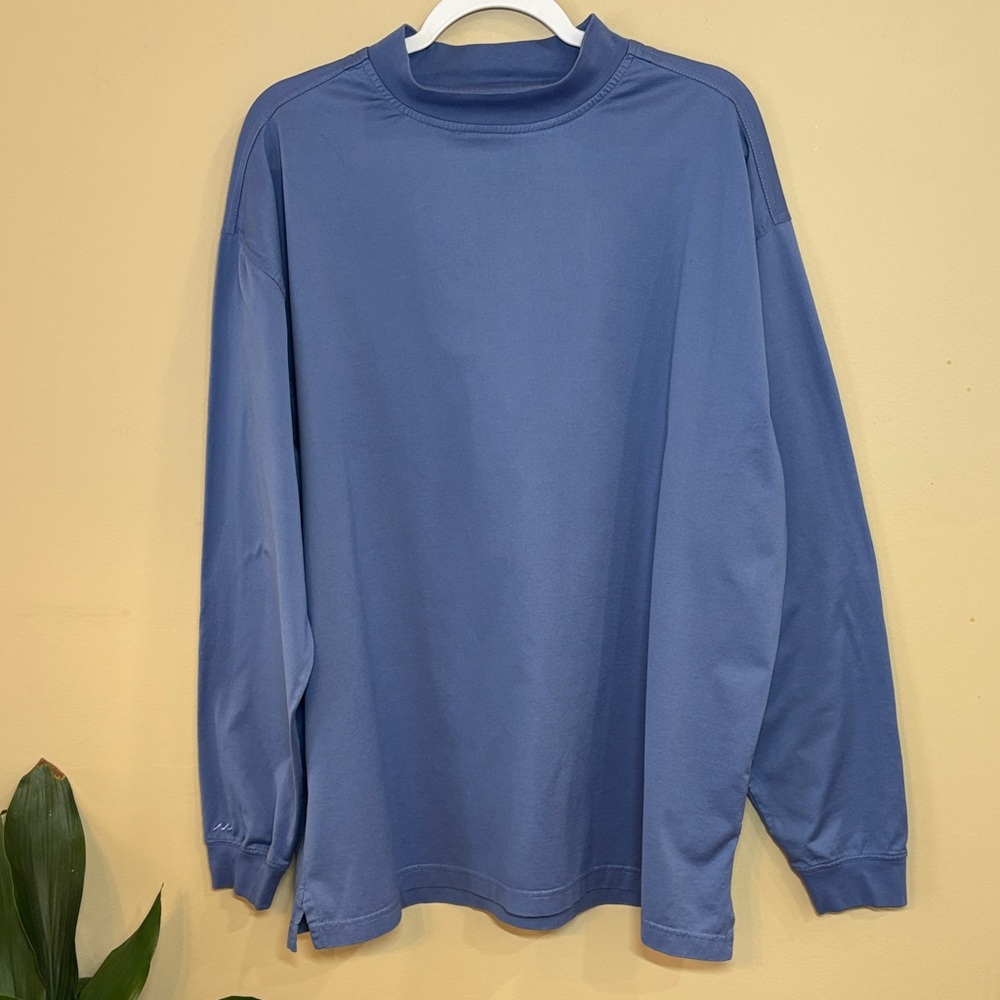 Monterey Club Blue Mock Neck Cotton Shirt XL